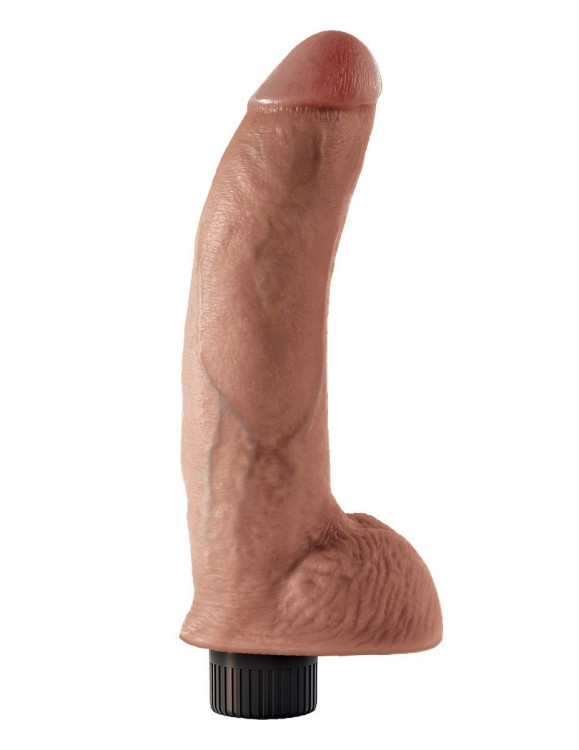 Кофейный виброфаллос со съемной присоской 9  Vibrating Cock with Balls - 22,9 см.