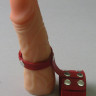 Красный кожаный поводок на пенис с кнопками