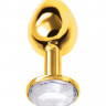 Золотистая маленькая анальная втулка с прозрачным кристаллом - 6 см.