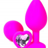 Розовая силиконовая пробка с сиреневым кристаллом-сердечком - 7 см.