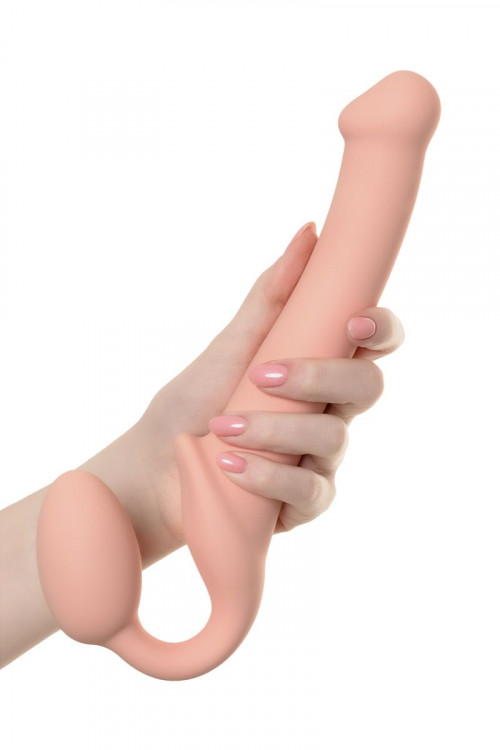 Телесный безремневой страпон Silicone Bendable Strap-On M