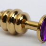 Золотистая рифлёная пробка с фиолетовым стразом - 8,2 см.