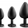 Набор из 3 черных пробок с прозрачным кристаллом-сердечком Bling Plugs Training Kit