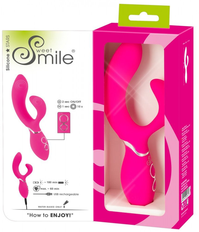 Ярко-розовый вибратор-кролик Bendable Rabbit Vibrator - 19,8 см.
