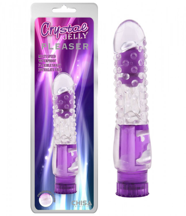 Фиолетовый вибратор Pleaser с шишечками - 16,2 см.
