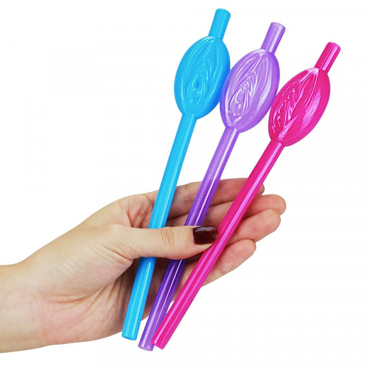 Набор разноцветных трубочек для напитков в виде вагины Pussy Straws - 9 шт.