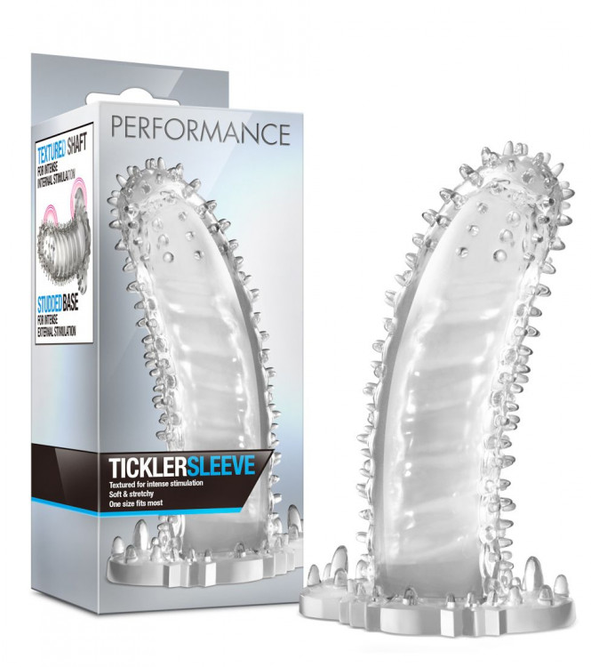 Прозрачная закрытая насадка с шипами Performance Tickler Sleeve - 14 см.