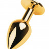 Золотистая анальная втулка со стразом чёрного цвета - 9,5 см.