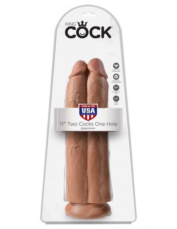 Сдвоенный фаллоимитатор-мулат 11  Two Cocks One Hole - 30,5 см.