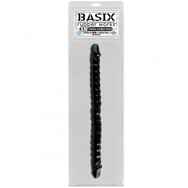 Черный двухголовый фаллоимитатор Basix Rubber Works 18  - 45 см.