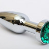 Удлинённая серебристая пробка с зеленым кристаллом - 11,2 см.