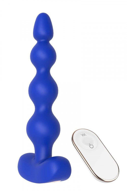 Синяя анальная виброелочка с пультом ДУ Remote Anal Bead - 18 см.