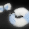 Серебристая анальная пробка с бело-голубым хвостиком и ободком-ушками