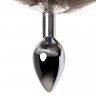 Серебристая металлическая анальная втулка с хвостом чернобурой лисы - размер M