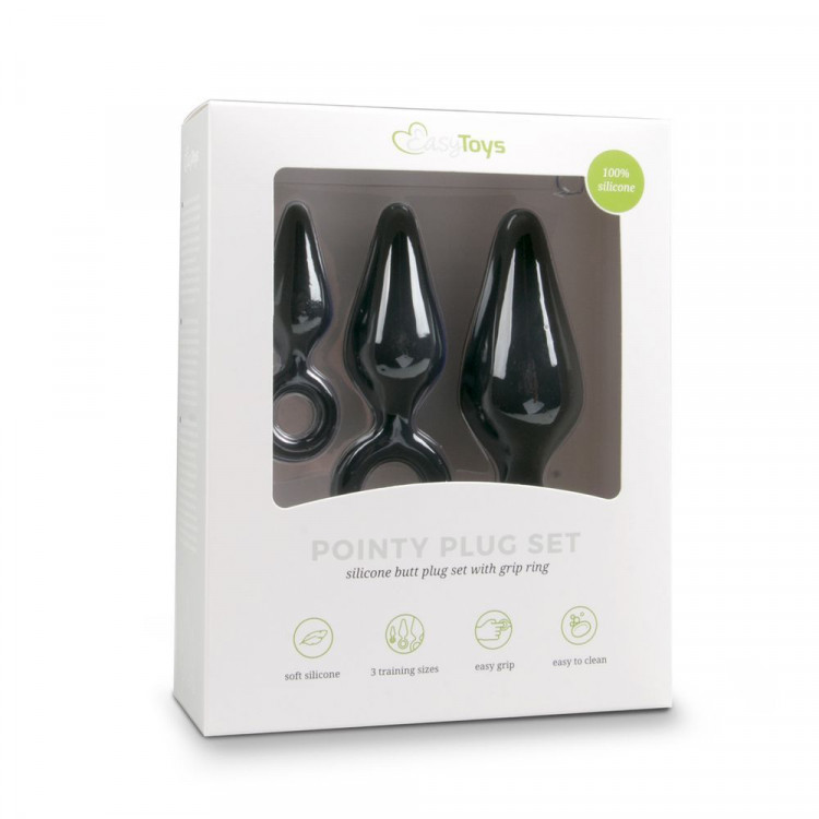 Набор из 3 черных анальных пробок Pointy Plug Set