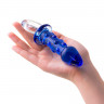 Синяя стеклянная анальная втулка с ручкой-кольцом - 10,5 см.