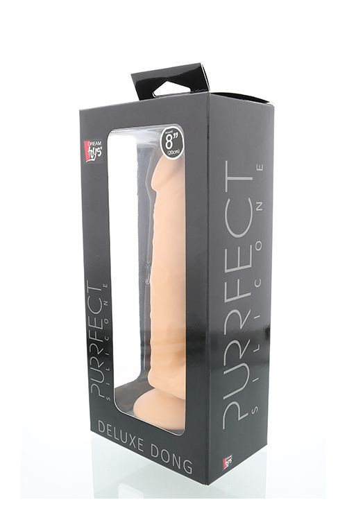 Телесный фаллоимитатор с мошонкой PURRFECT SILICONE DELUXE DONG 8INCH - 20 см.