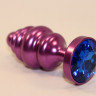 Фиолетовая рифленая пробка с синим кристаллом - 7,3 см.