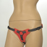 Красно-чёрные трусики для фиксации насадок кольцом Kanikule Leather Strap-on Harness  Anatomic Thong