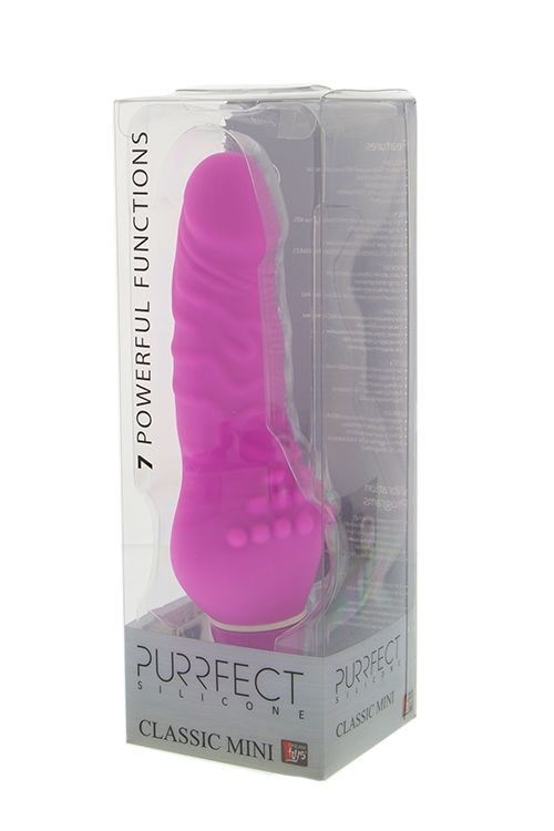 Розовый вибратор с широким основанием PURRFECT SILICONE CLASSIC MINI - 13 см.