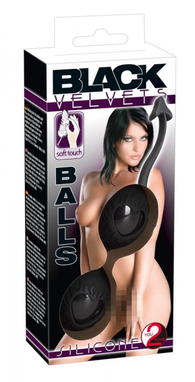Чёрные вагинальные шарики с сердечками BLACK VELVETS