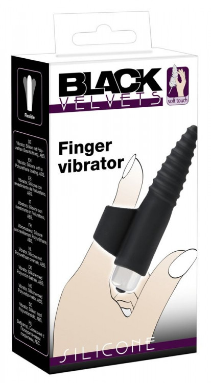 Черная вибронасадка на палец с винтовым наконечником Finger Vibrator - 10,5 см.