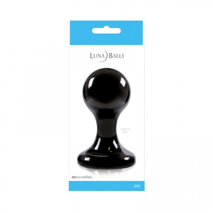 Большая чёрная анальная пробка Luna Balls на присоске - 9,5 см.