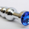 Серебристая анальная ёлочка с синим кристаллом - 11,2 см.