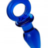 Синяя анальная пробка из стекла с ручкой-кольцом - 7 см.