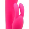 Розовый вибратор Ulysses с загнутым кончиком и зайчиком для клиторальной стимуляции - 19,5 см.