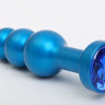 Синяя фигурная анальная пробка с синим кристаллом - 11,2 см.