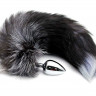Серебристая анальная пробка с темным лисьим хвостом Black   White Fox Tail Size M