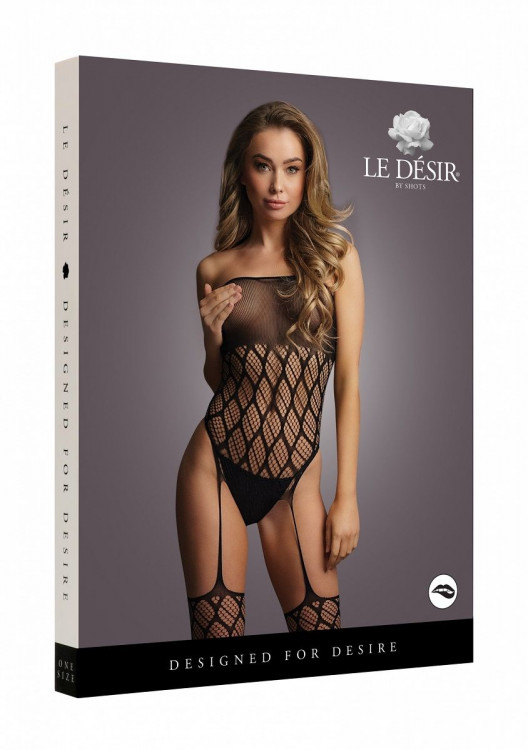 Ажурный тедди с чулками Strapless Crotchless Teddy With Stockings