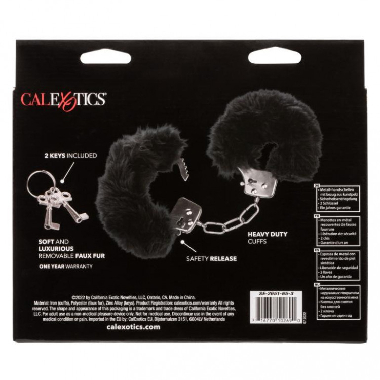 Металлические наручники с черным мехом Ultra Fluffy Furry Cuffs