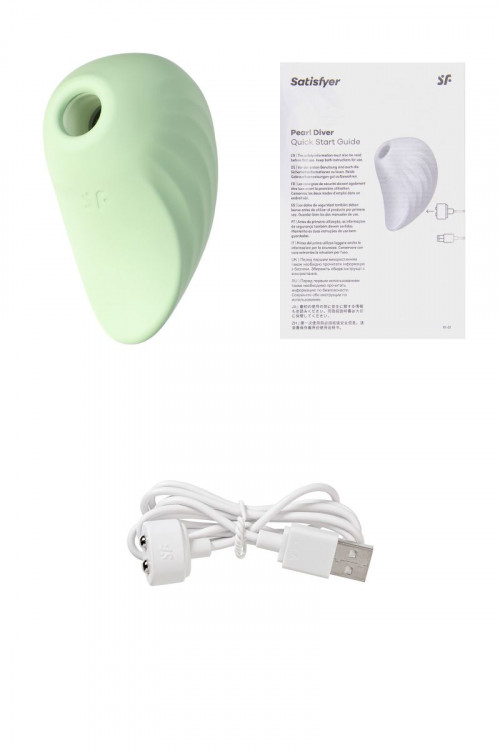 Салатовый вакуум-волновой стимулятор клитора Satisfyer Pearl Diver