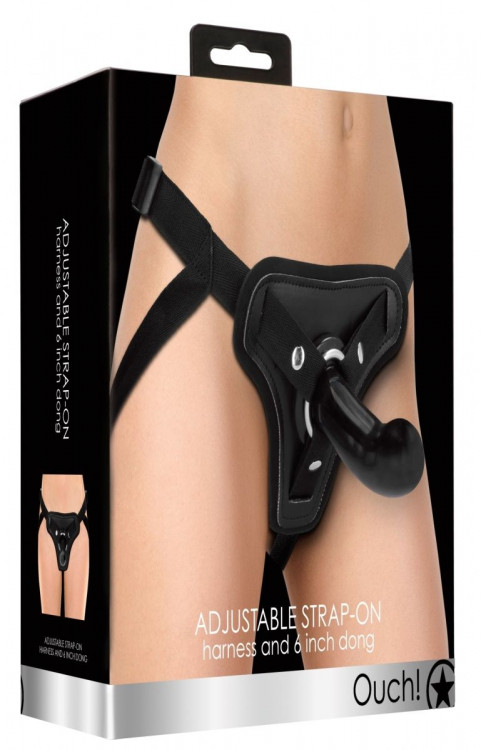 Черный страпон Adjustable 6 Strap-on - 17 см. 