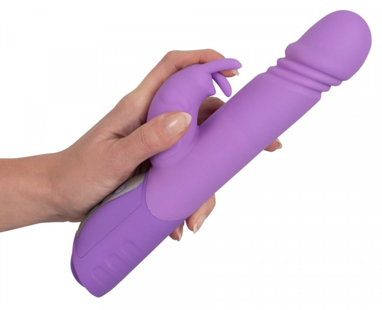 Фиолетовый вибратор Push Vibrator с возвратно-поступательными движениями - 25 см.