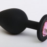 Черная силиконовая пробка с розовым кристаллом - 7 см.