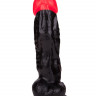 Чёрный фаллоимитатор с красной головкой - 20 см.