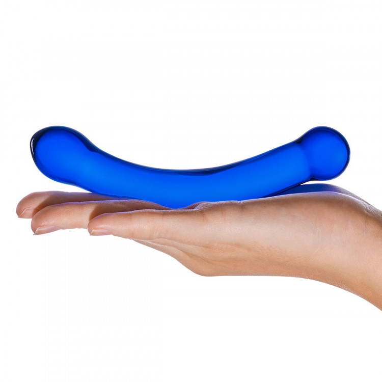 Синий изогнутый фаллоимитатор Curved G-Spot Glass Dildo - 16 см.
