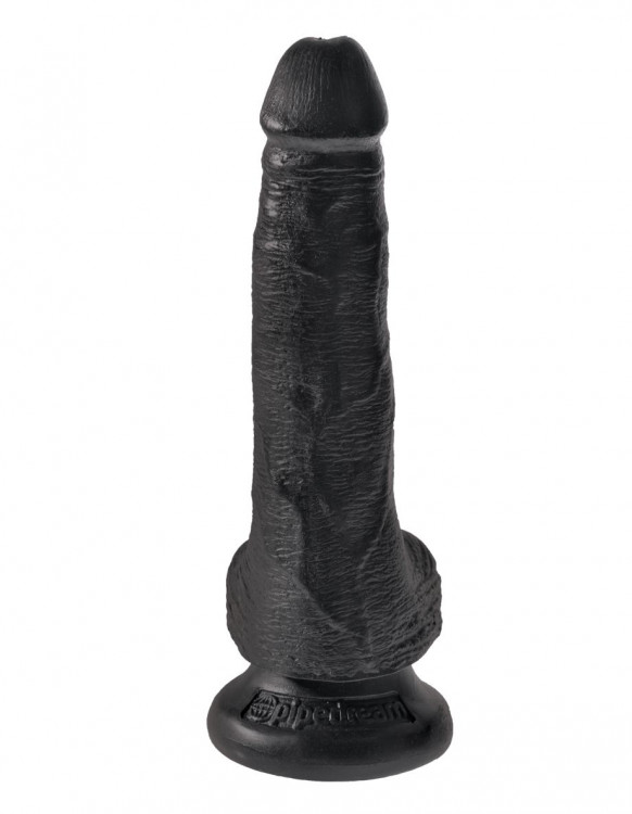 Черный фаллоимитатор с мошонкой и присоской 6  Cock with Balls - 17,8 см.