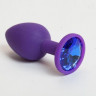 Фиолетовая анальная пробка с синим кристаллом - 7 см.