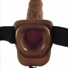 Коричневый фаллопротез с вибрацией 9  Vibrating Hollow Strap-On with Balls - 24 см.