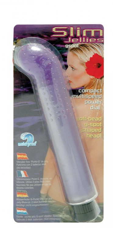 Водонепроницаемый фиолетовый массажер G-точки SLIM JELLY G-SPOT VIBRATOR - 15,2 см.