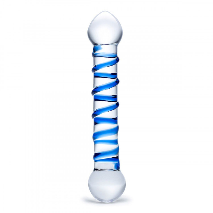 Прозрачный фаллос с голубой спиралью Spiral Dildo - 17 см.