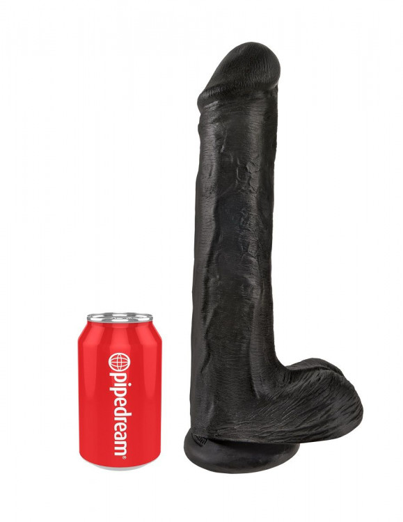Чёрный фаллоимитатор на присоске 13  Cock with Balls - 35,6 см.