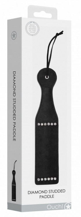 Черная гладкая шлепалка Diamond Studded Paddle - 30,5 см.