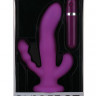 Фиолетовый вибратор с двумя дополнительными отростками PURRFECT SILICONE 3WAYS VIBRATOR 6.5INCH - 17 см.