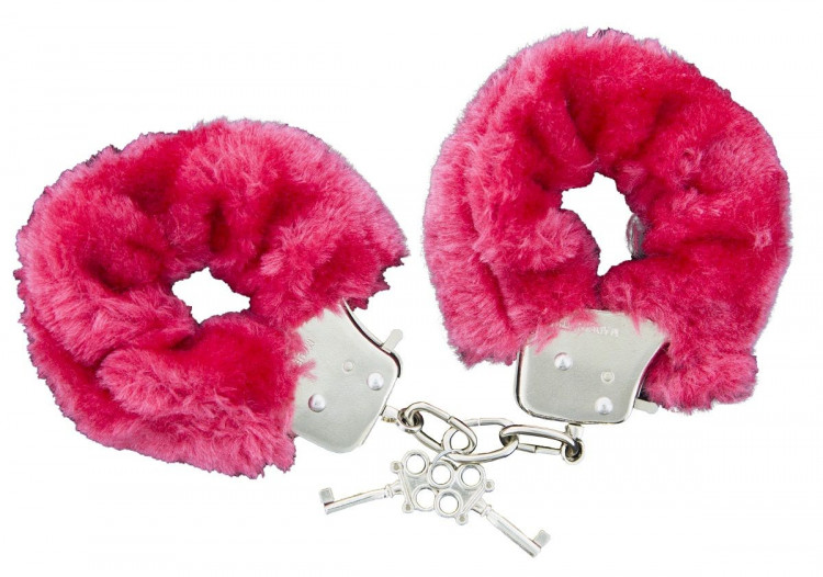 Красные меховые наручники с ключиками Furry Handcuffs