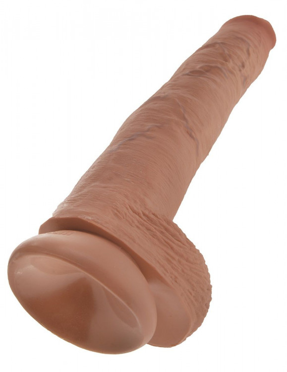 Кофейный фаллоимитатор-гигант 14  Cock with Balls - 37,5 см.